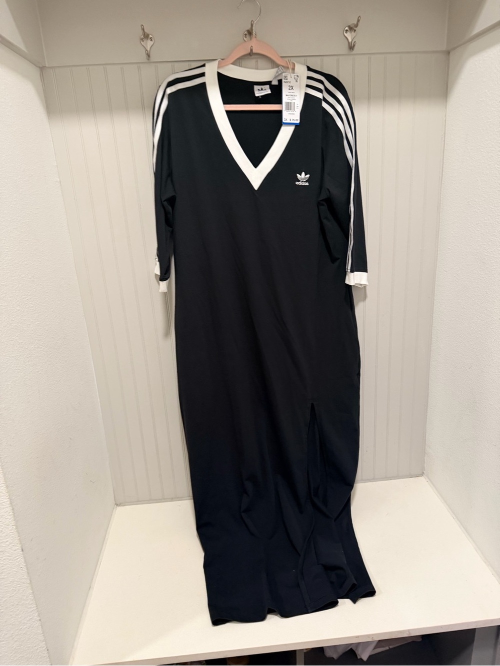 adidas Black Maxi Dress with White Trim and Side Slit - Picture 2 of 5